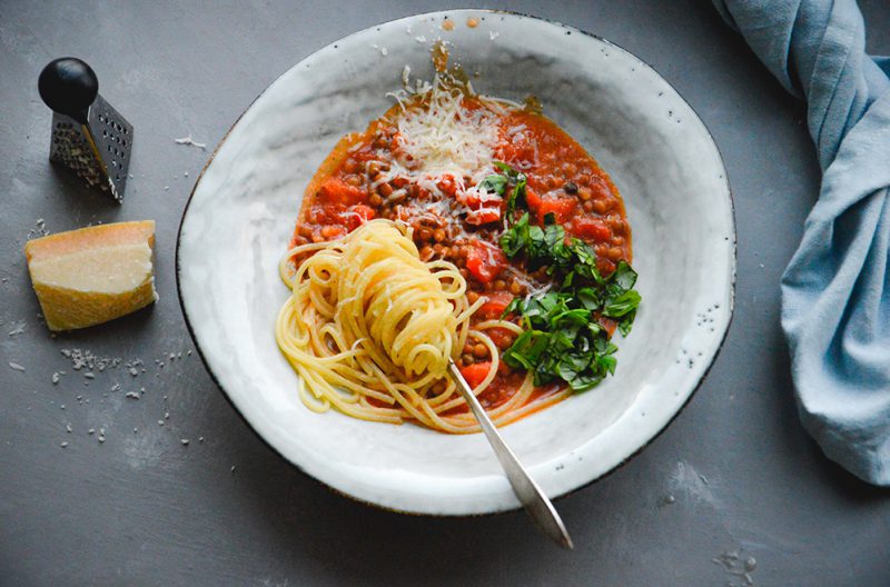 spaghetti med linsbolognese